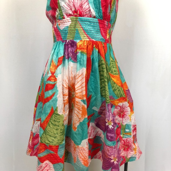 -SOLD-Farm Rio Halter Neck Mini Dress Floral - Picture 3 of 8